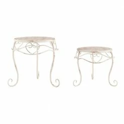Pure Garden Antique White Metal Decorative Round Nesting Plant Stands (Set of 2)