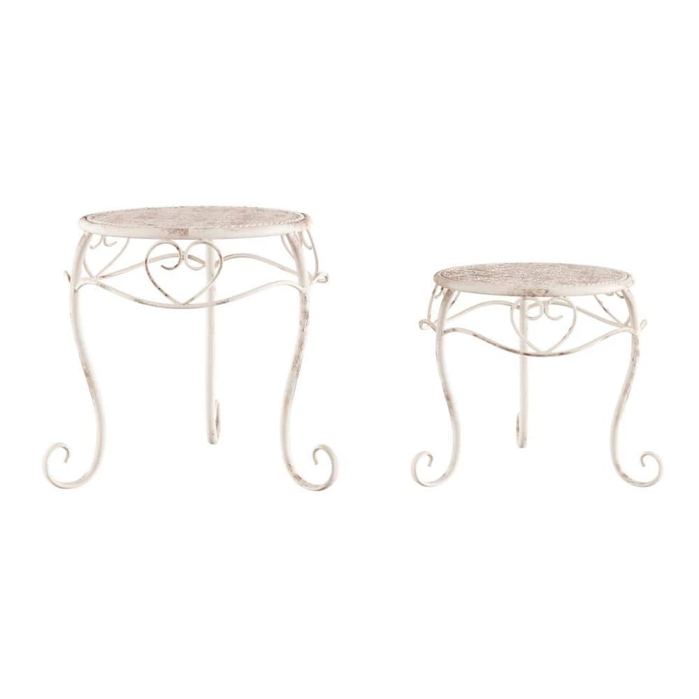 Pure Garden Antique White Metal Decorative Round Nesting Plant Stands (Set of 2)