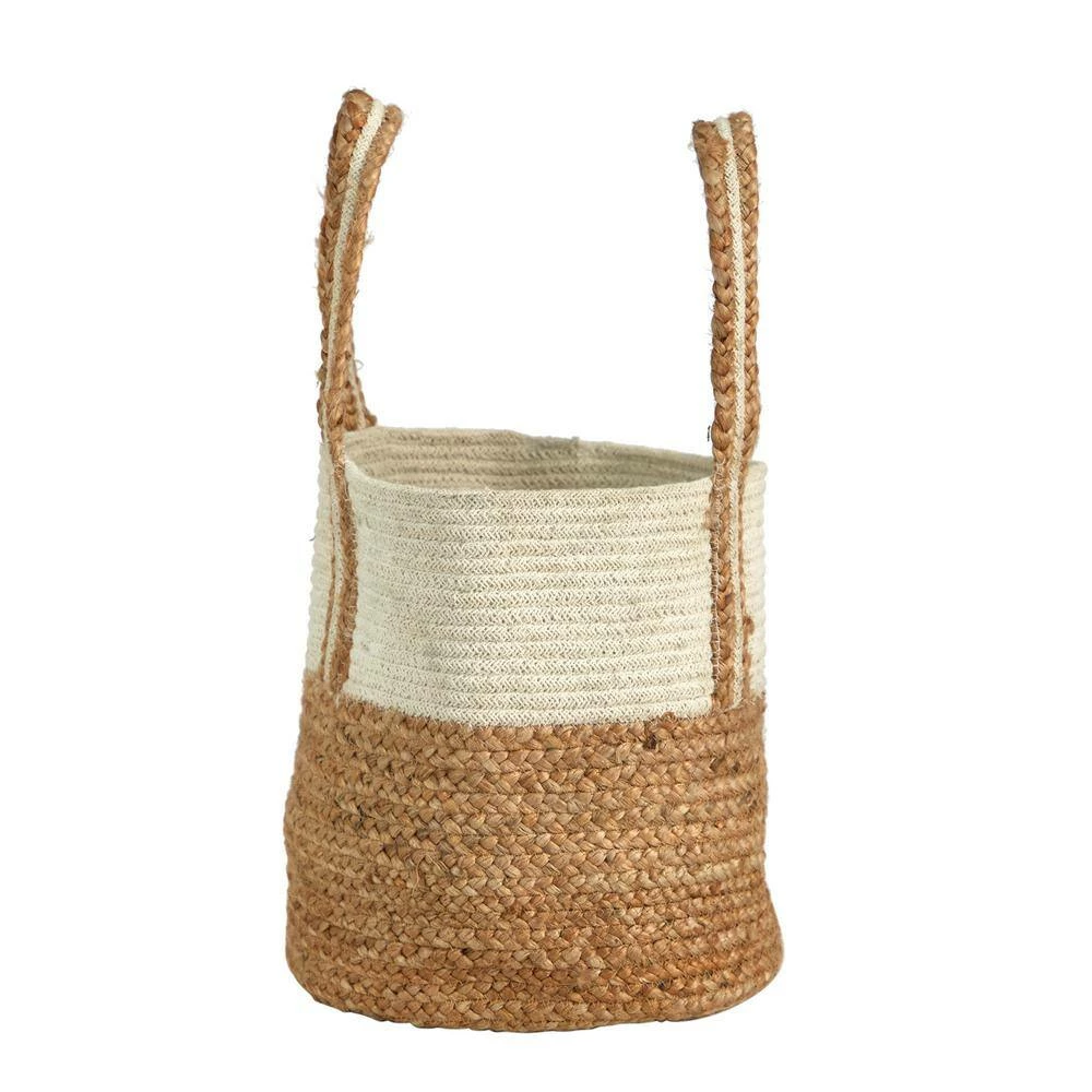 Nearly Natural 14 in. Beige Jute and Natural Cotton Boho Chic Basket Planter with Handles - Image 4