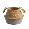 Nearly Natural 14 in. Gray Boho Chic Handmade Cotton and Jute Woven Basket Planter