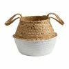 Nearly Natural 14 in. White Boho Chic Handmade Cotton and Jute Woven Basket Planter
