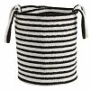 Nearly Natural 13 in. Black and White Stripe Natural Cotton Boho Chic Basket Planter, Handwoven with Handles