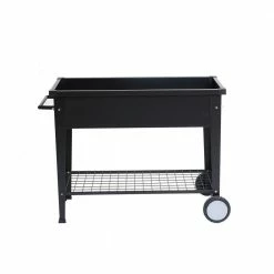 Luxen Home Black Mobile Galvanized Steel Raised Garden Bed Planter Cart with Legs