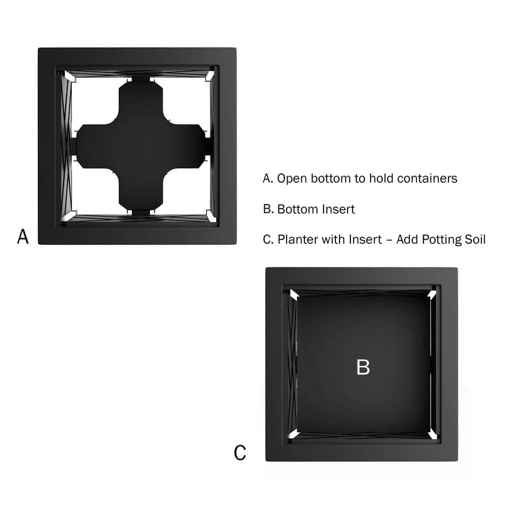 Pure Garden Black Plastic Square Planter Box with Lattice Pattern - Image 5