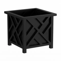 Pure Garden Black Plastic Square Planter Box with Lattice Pattern