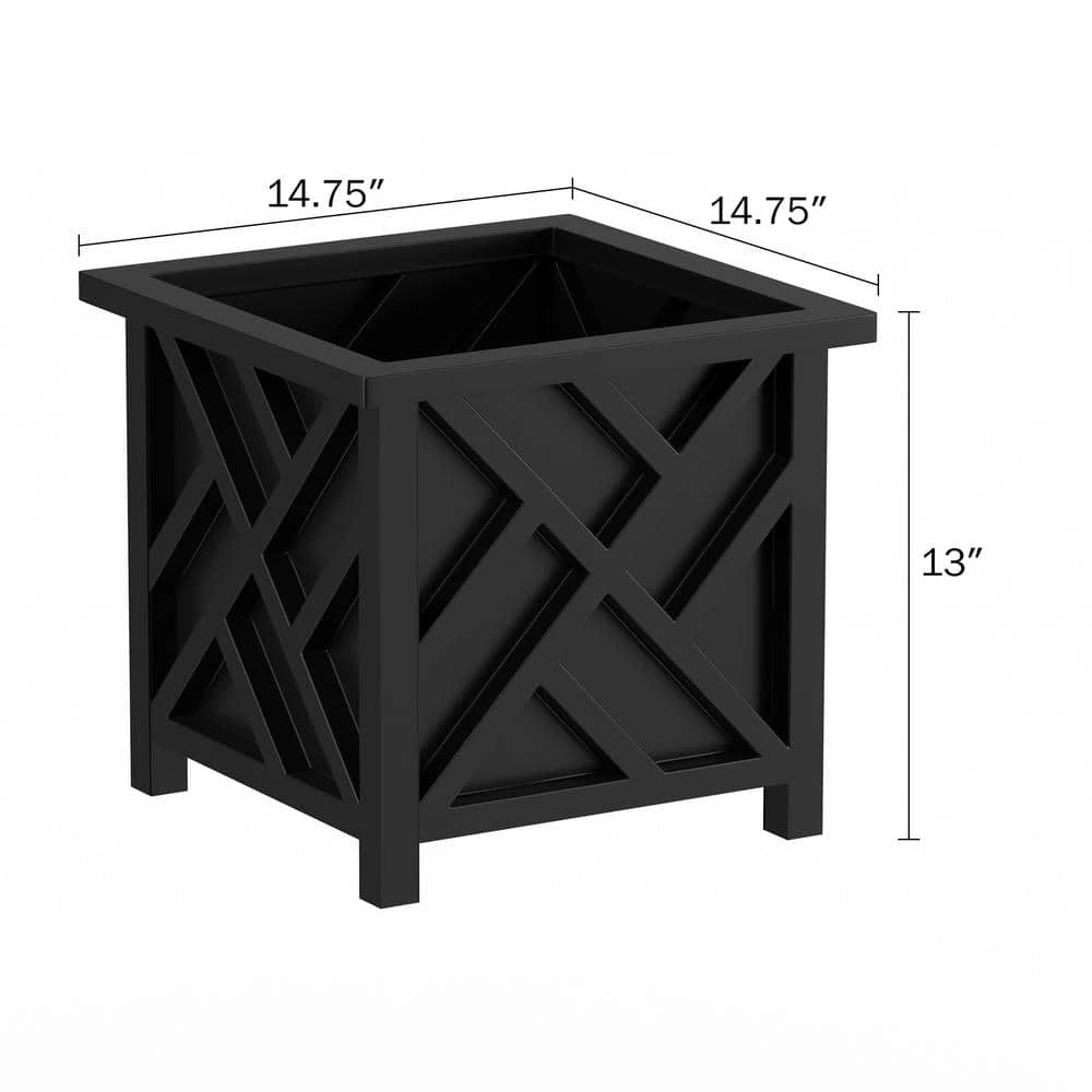 Pure Garden Black Plastic Square Planter Box with Lattice Pattern - Image 3