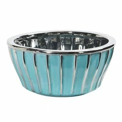 Nearly Natural 7.25 in. Ceramic Teal Vase with Silver Burnishing