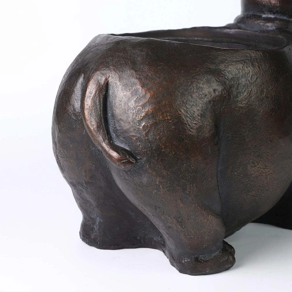 Luxen Home Brown Hippo and Blue Bird MgO Resin Flower Pot Planter - Image 5