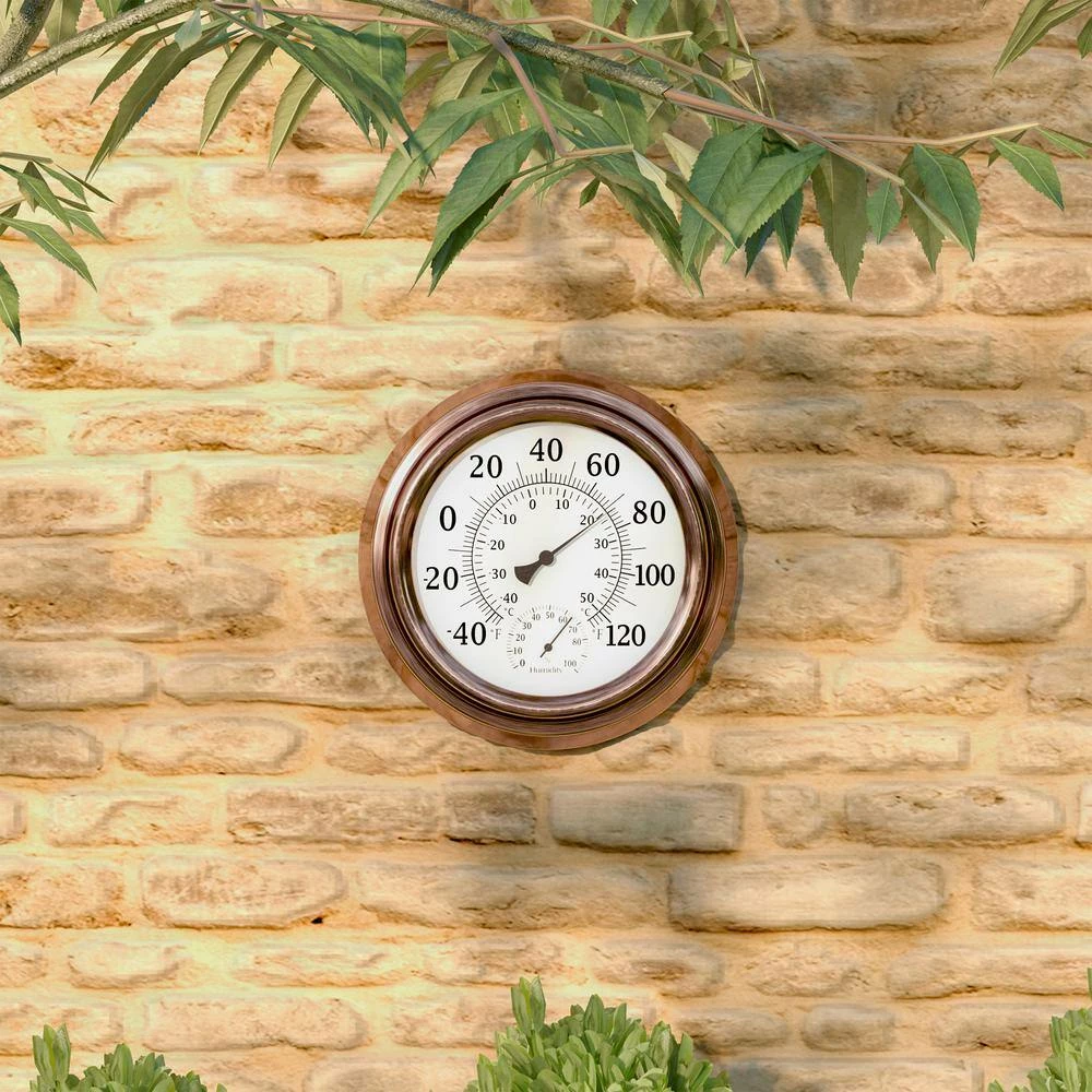 Pure Garden 8 in. Indoor/Outdoor Wall Thermometer and Hygrometer Gauge in Copper - Image 4
