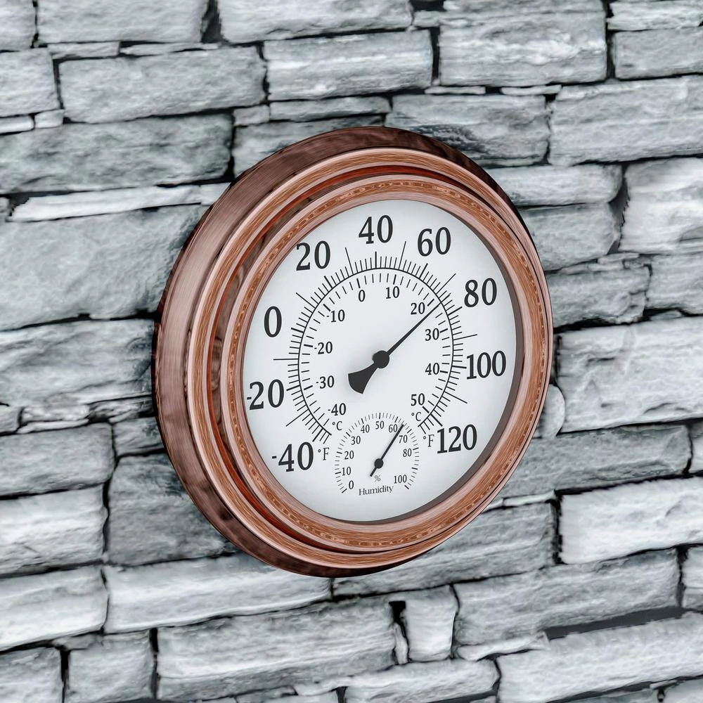 Pure Garden 8 in. Indoor/Outdoor Wall Thermometer and Hygrometer Gauge in Copper - Image 3