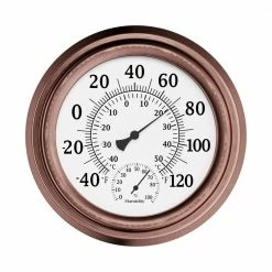 Pure Garden 8 in. Indoor/Outdoor Wall Thermometer and Hygrometer Gauge in Copper