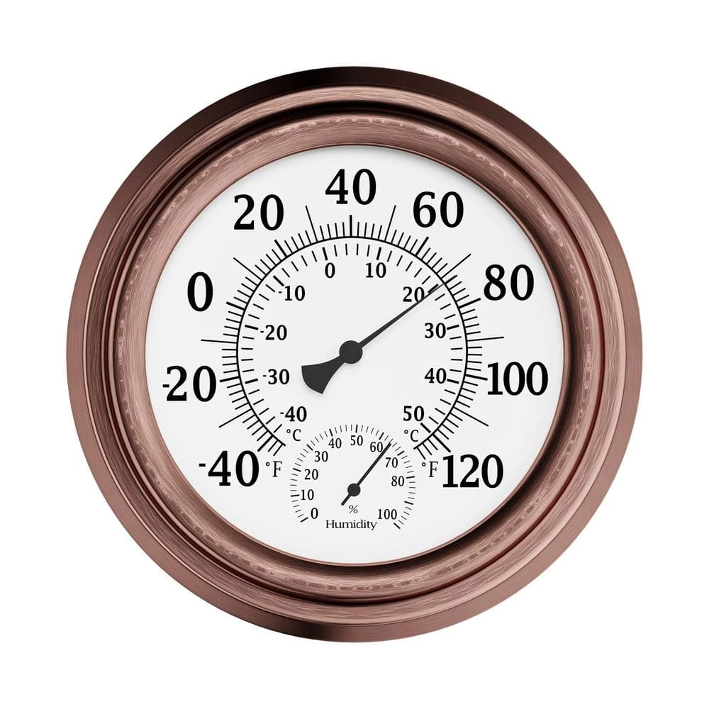 Pure Garden 8 in. Indoor/Outdoor Wall Thermometer and Hygrometer Gauge in Copper