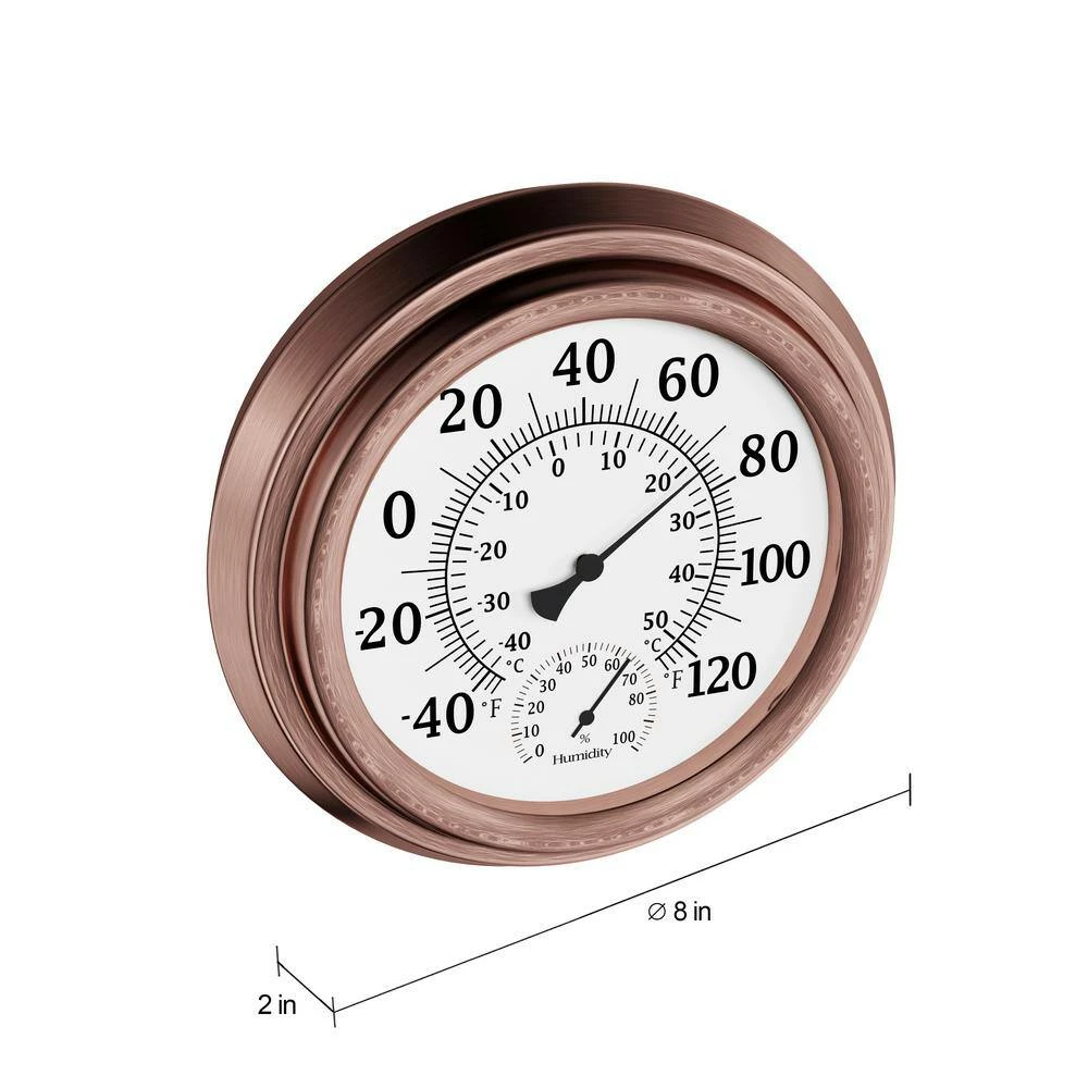 Pure Garden 8 in. Indoor/Outdoor Wall Thermometer and Hygrometer Gauge in Copper - Image 2
