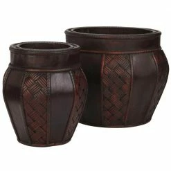 Nearly Natural 11.5 in. H Burgundy Wood and Weave Panel Decorative Planters (Set of 2)