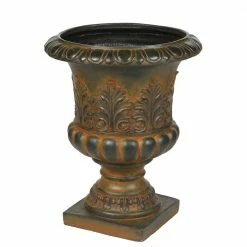 Luxen Home Weathered Burnt Orange Decorative MgO Urn Planter