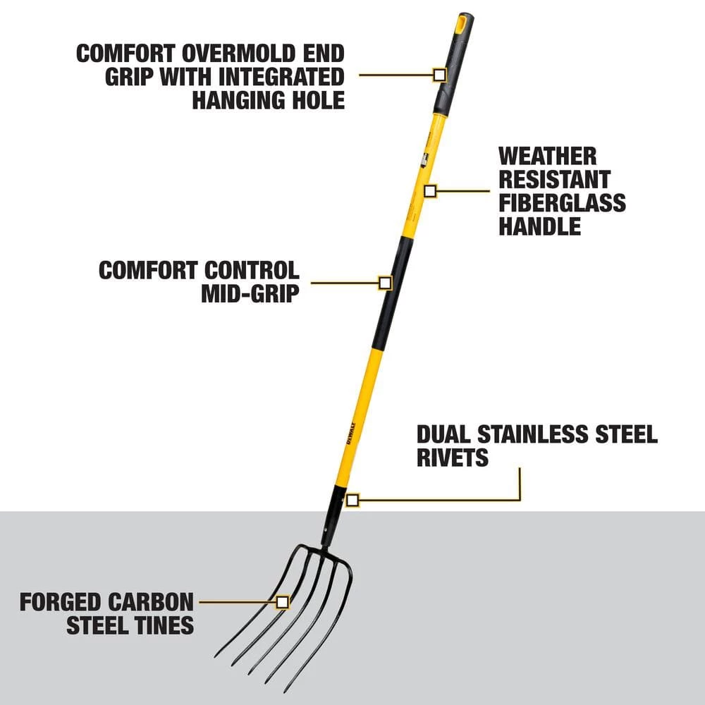DEWALT 52 in. Fiberglass Handle 5-Tine Garden Fork - Image 3