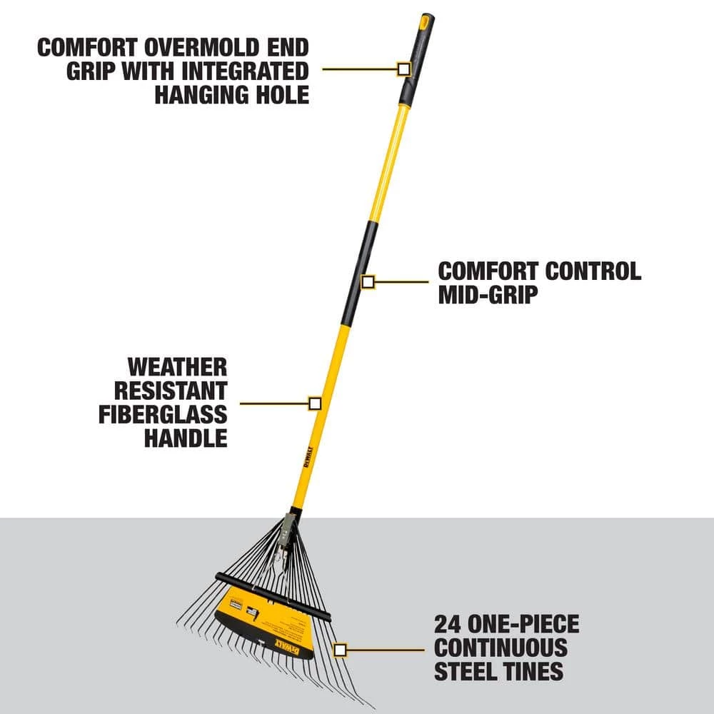 DEWALT 53 in. Fiberglass Handle 24-Tine Steel Leaf Rake - Image 8