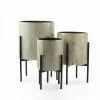 Luxen Home Gray and Gold Metal Planters with Black Stand (3-Piece)