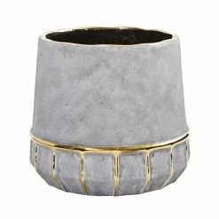 Nearly Natural 8.5 in. Regal Stone Decorative Planter with Gold Accents