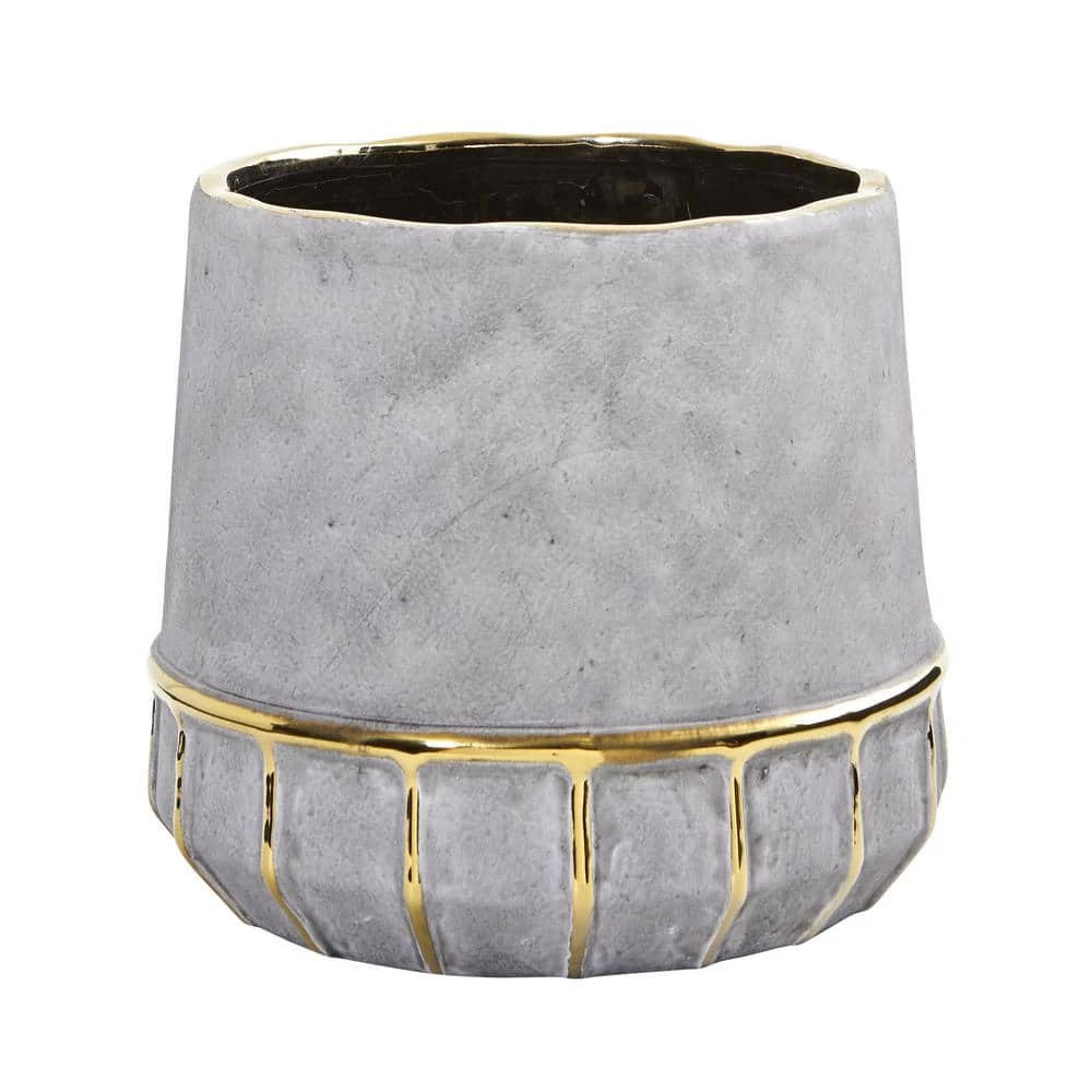 Nearly Natural 8.5 in. Regal Stone Decorative Planter with Gold Accents