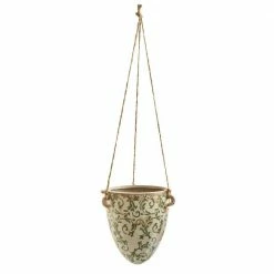 Nearly Natural 2 ft. Tuscan Hanging Ceramic Scroll Planter