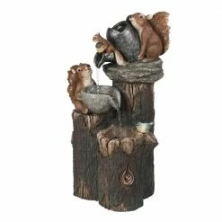 Luxen Home Polyresin Squirrels on Posts Outdoor Cascade Fountain with LED Light