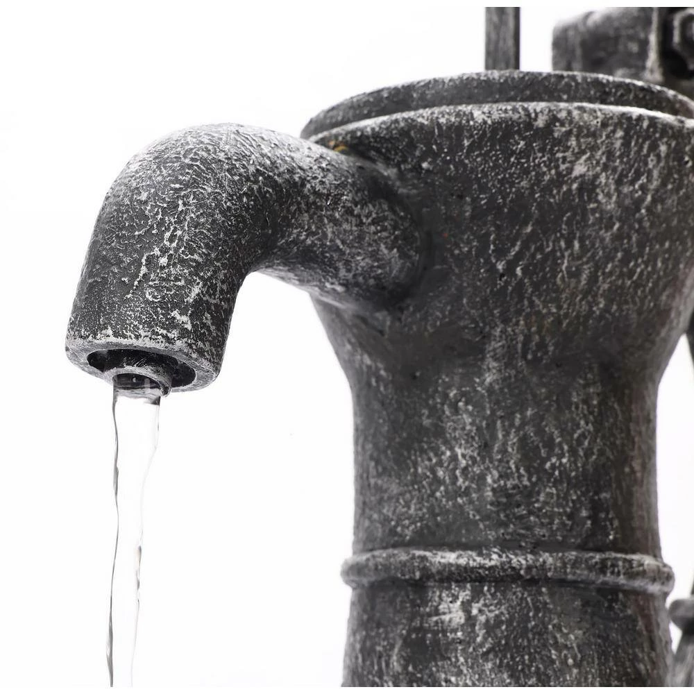 Luxen Home Farmhouse Well and Wood Posts Outdoor Waterfall Fountain with LED Light - Image 4