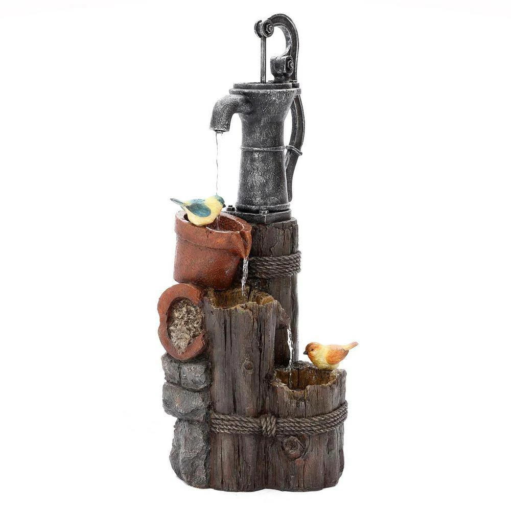 Luxen Home Farmhouse Well and Wood Posts Outdoor Waterfall Fountain with LED Light - Image 8