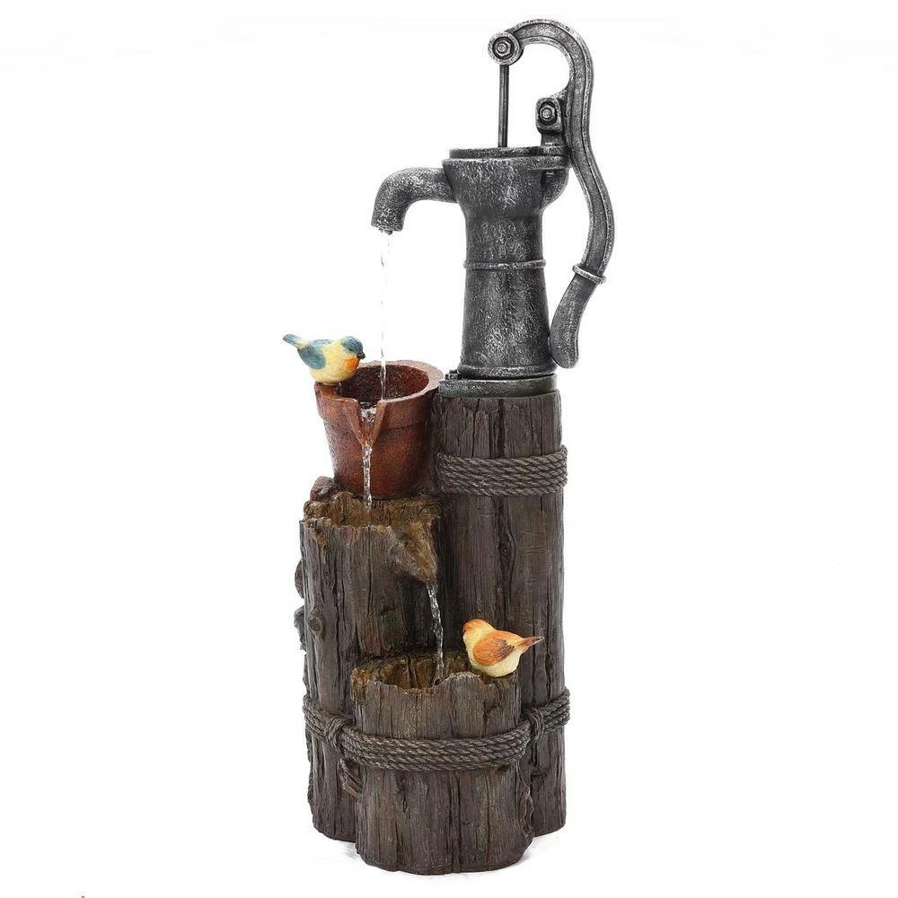 Luxen Home Farmhouse Well and Wood Posts Outdoor Waterfall Fountain with LED Light - Image 9