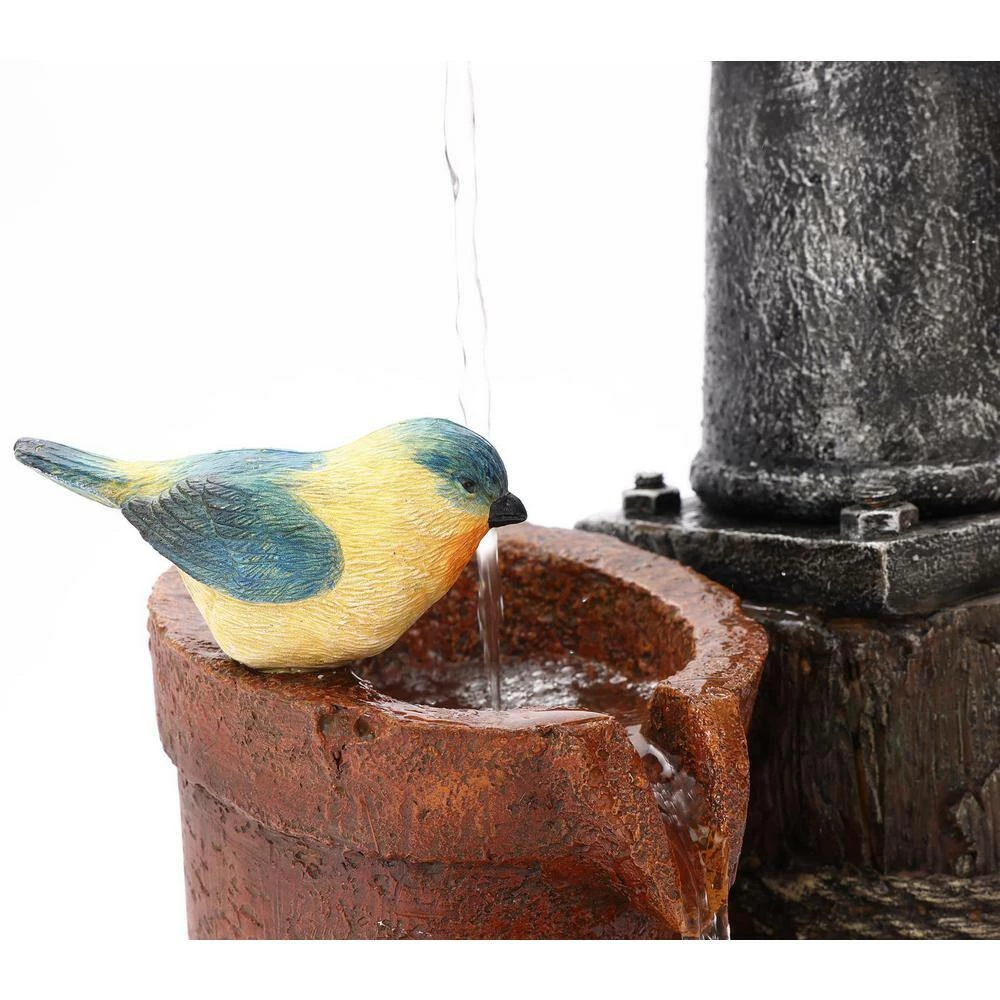 Luxen Home Farmhouse Well and Wood Posts Outdoor Waterfall Fountain with LED Light - Image 5