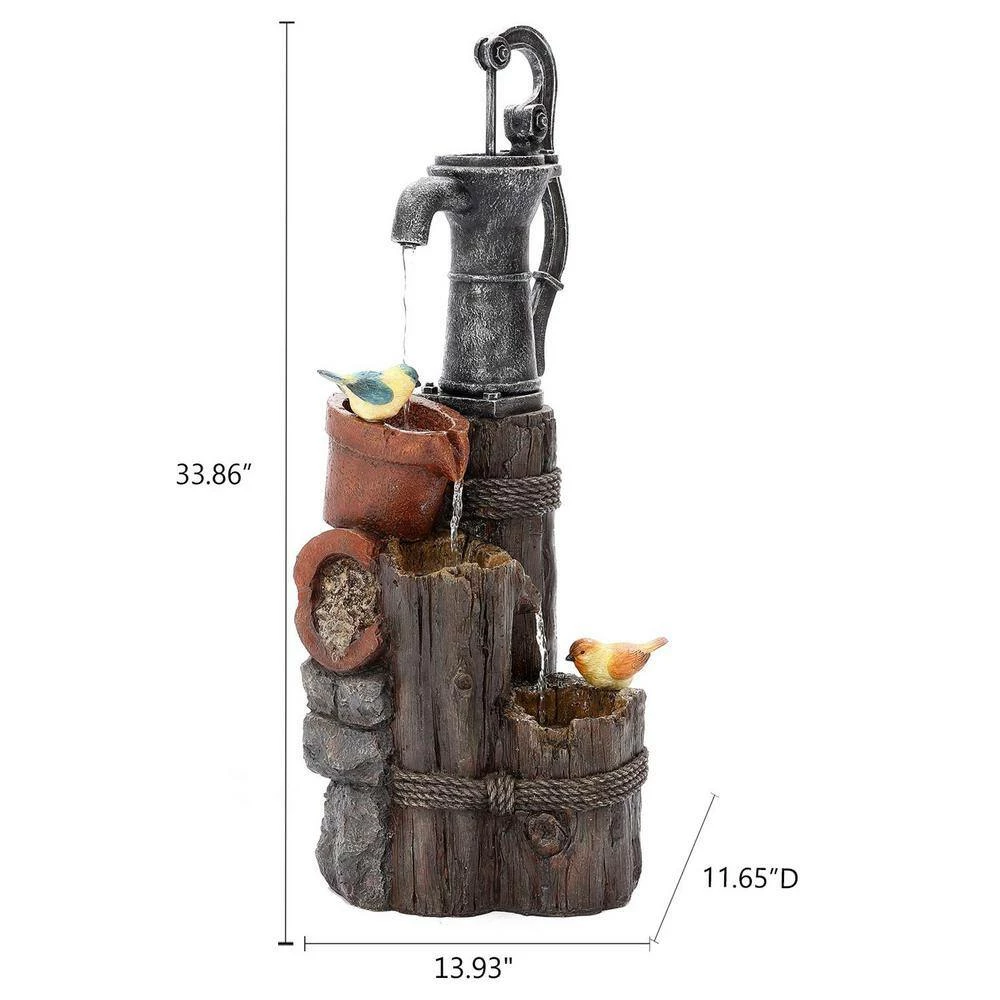 Luxen Home Farmhouse Well and Wood Posts Outdoor Waterfall Fountain with LED Light - Image 11