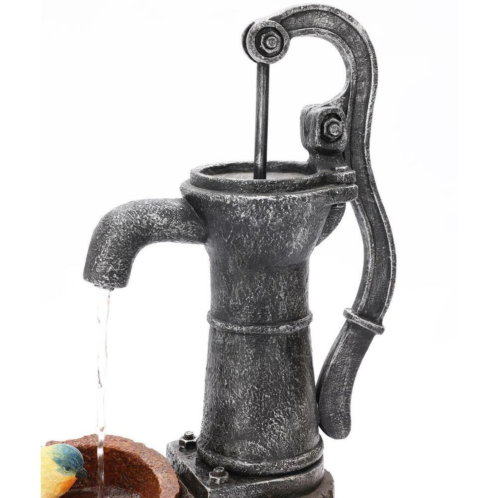 Luxen Home Farmhouse Well and Wood Posts Outdoor Waterfall Fountain with LED Light - Image 2