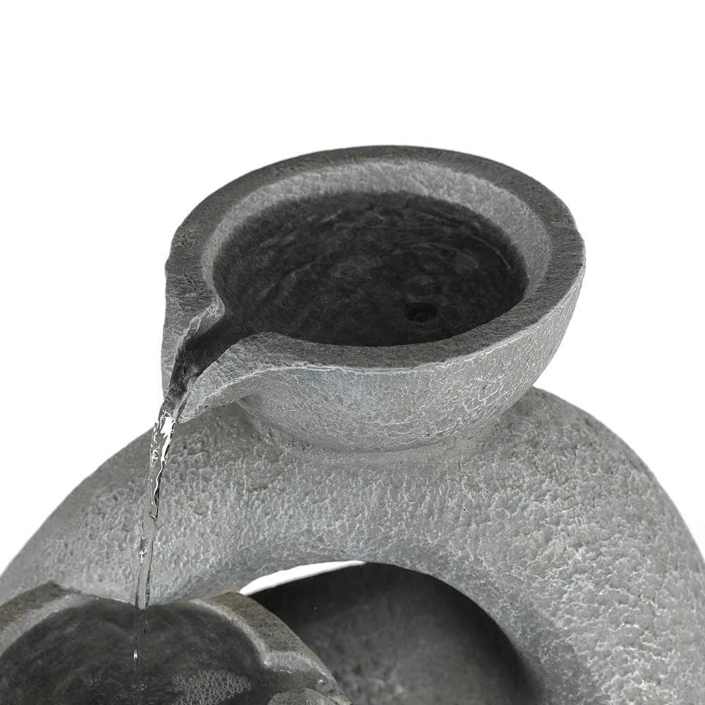Luxen Home Gray Resin Modern Sculpture Pedestal Outdoor Fountain with LED Light - Image 2