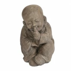 Luxen Home Weathered Brown MgO Quiet Little Buddha Monk Garden Statue