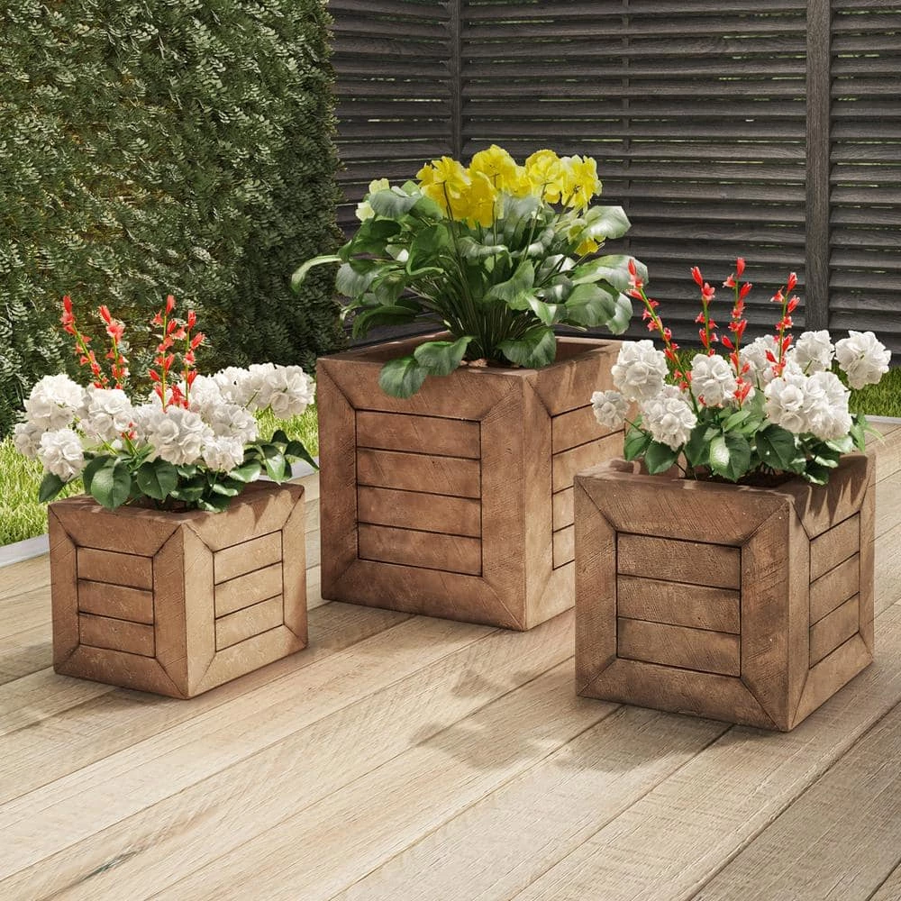 Pure Garden Indoor or Outdoor Mocha Brown Fiber Clay Square Planter (3-Pack) - Image 4