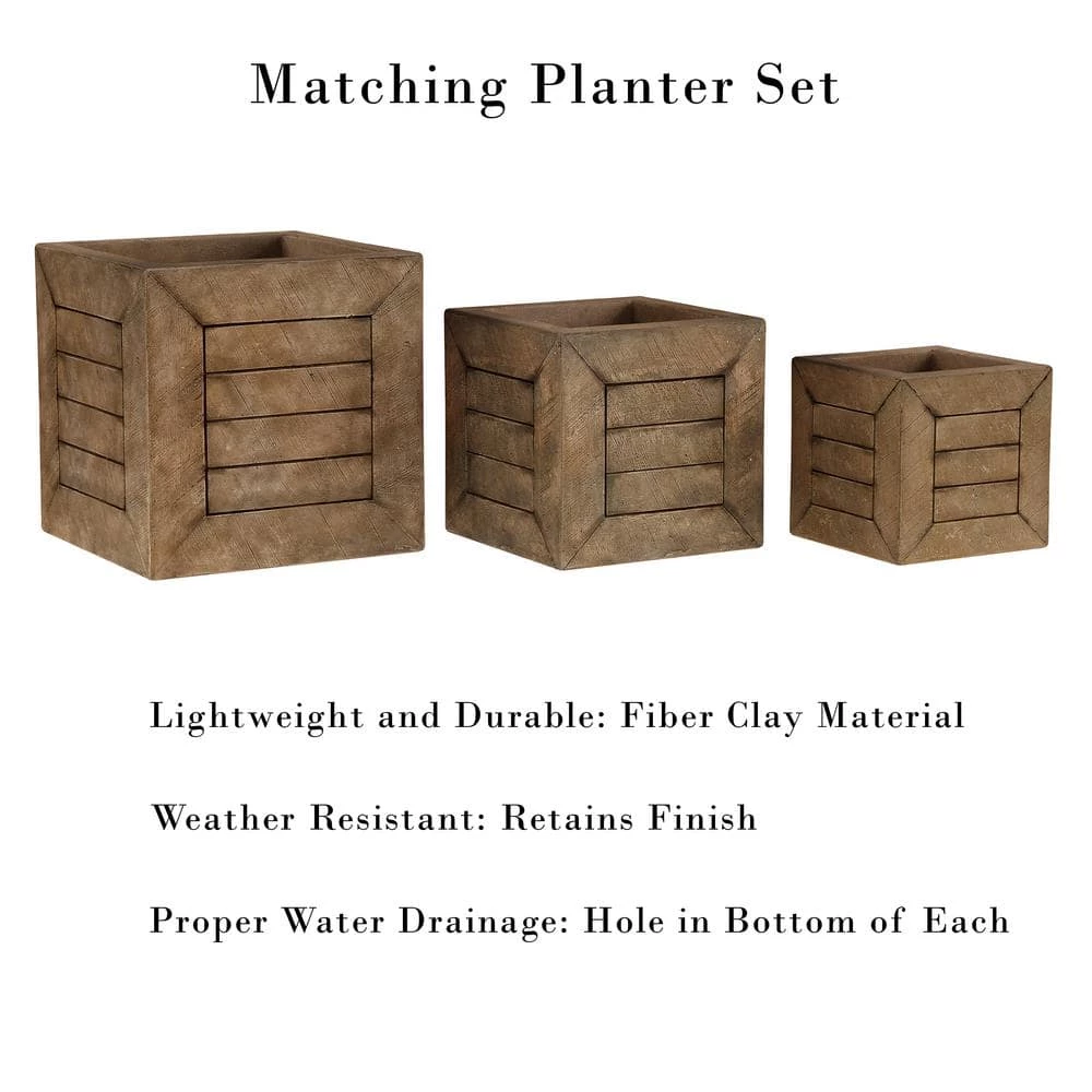 Pure Garden Indoor or Outdoor Mocha Brown Fiber Clay Square Planter (3-Pack) - Image 3