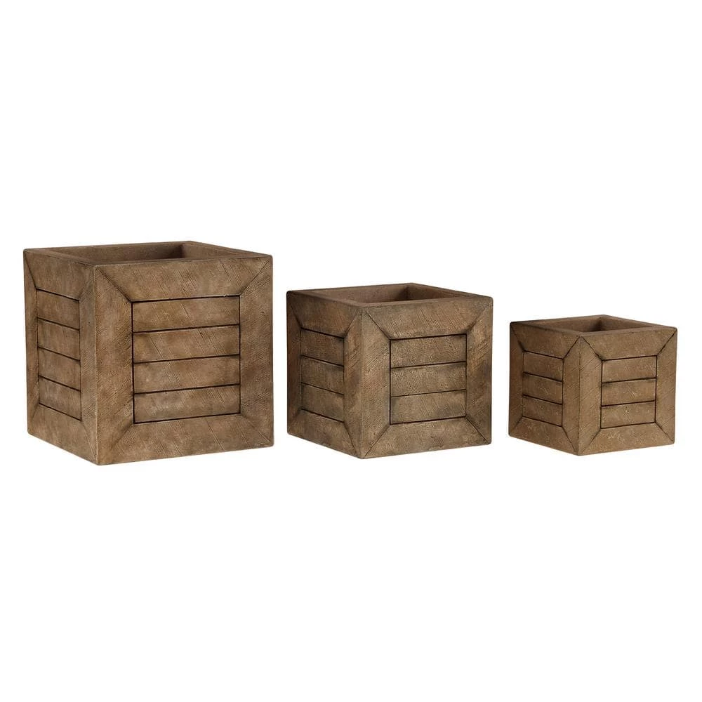 Pure Garden Indoor or Outdoor Mocha Brown Fiber Clay Square Planter (3-Pack)