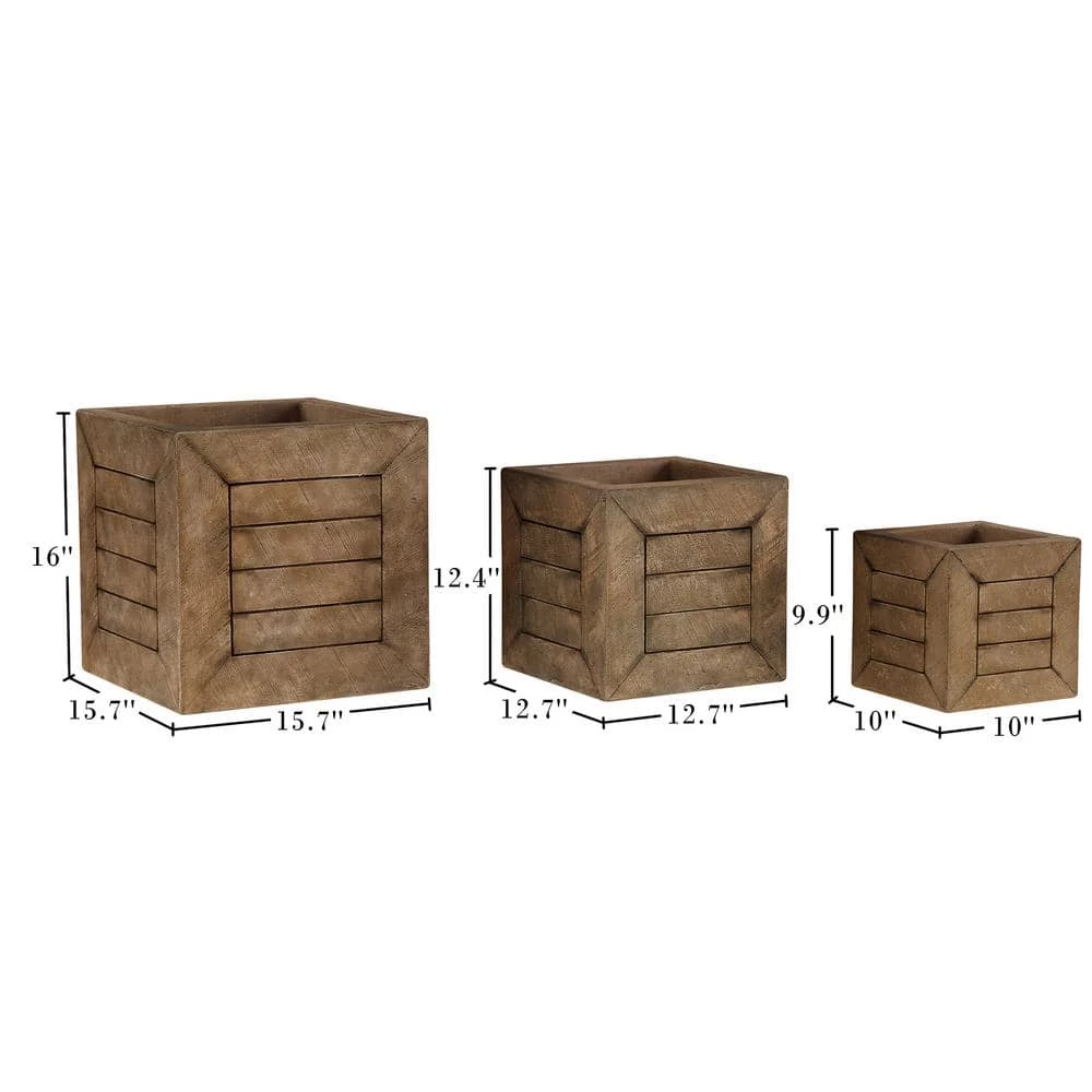Pure Garden Indoor or Outdoor Mocha Brown Fiber Clay Square Planter (3-Pack) - Image 2