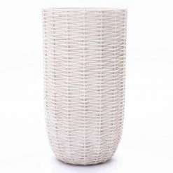 Luxen Home 21.6 in. Tall Off White MgO Wicker Round Planter Composite Decorative Pot
