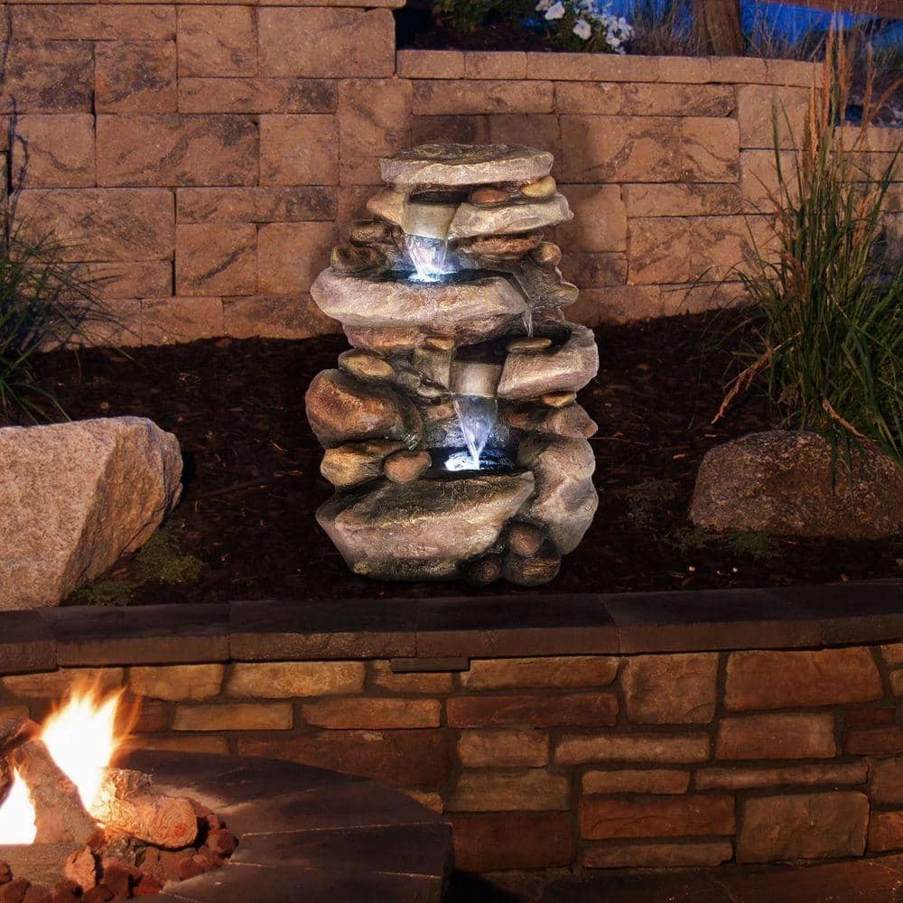 Pure Garden 25.5 in. Stone Waterfall Fountain with LED Lights - Image 4