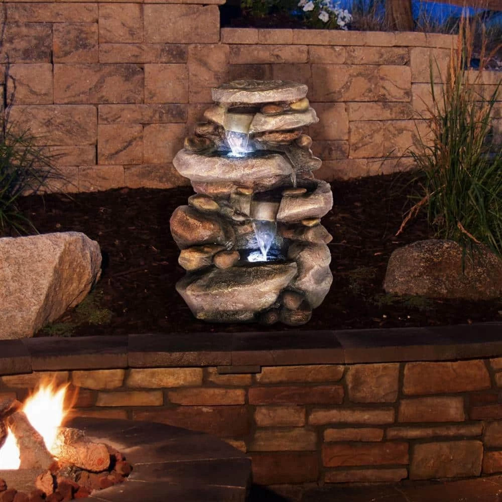 Pure Garden 25.5 in. Stone Waterfall Fountain with LED Lights - Image 3