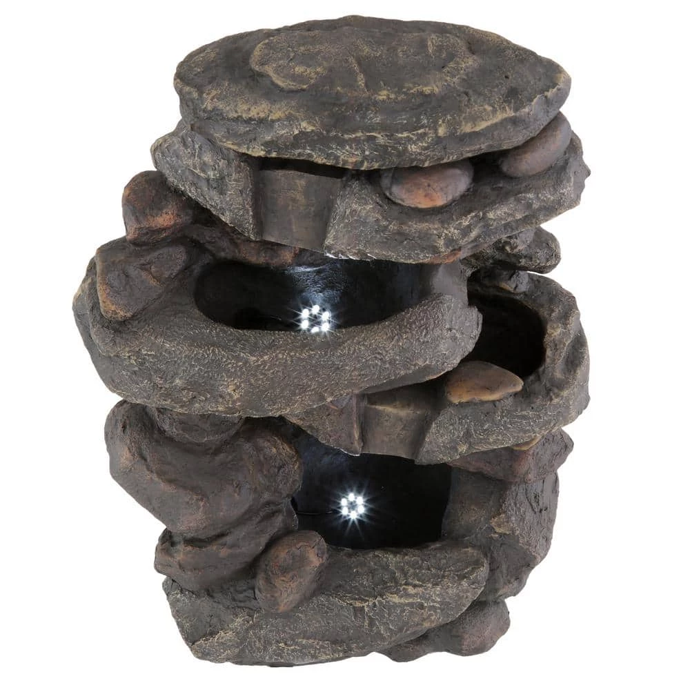 Pure Garden 25.5 in. Stone Waterfall Fountain with LED Lights - Image 2