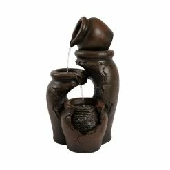 Pure Garden 3-Tier Modern Decorative Polyresin Clay Pot Cascading Outdoor Water Fountain