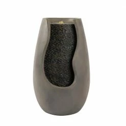 Pure Garden 14 in. Modern Decorative Concrete Pot Cascading Outdoor Zen Water Fountain