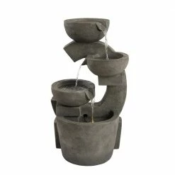 Pure Garden 4-Tier Modern Decorative Bowl Cascading Water Fountain with LED Lights