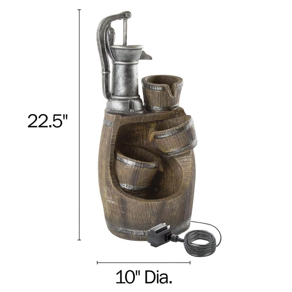 Pure Garden 4-Tier Old Fashion Hand Pump Cascading Waterfall Water Fountain with LED Lights - Image 2