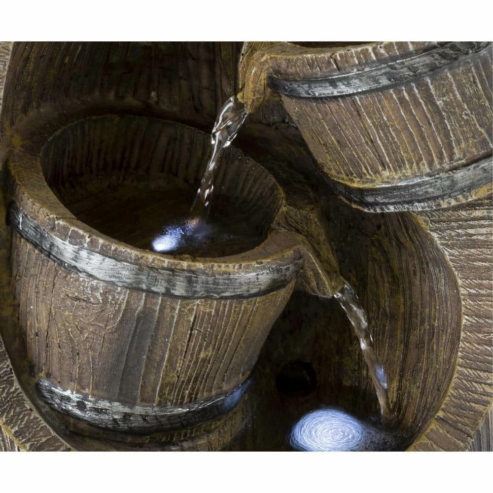 Pure Garden 4-Tier Old Fashion Hand Pump Cascading Waterfall Water Fountain with LED Lights - Image 6