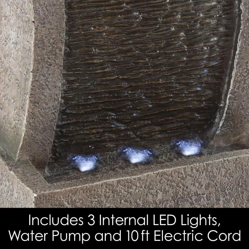 Pure Garden Freestanding Polyresin Stone Wall Waterfall Water Fountain with LED Lights - Image 5