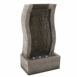 Pure Garden Freestanding Polyresin Stone Wall Waterfall Water Fountain with LED Lights