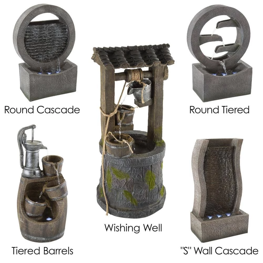 Pure Garden Freestanding Polyresin Stone Wall Waterfall Water Fountain with LED Lights - Image 6